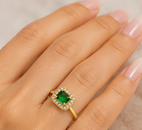 NOVAHERA Emerald Halo Ring Adjustable