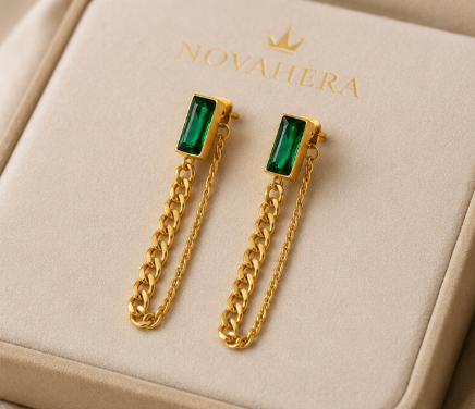 NOVAHERA Emerald Chain Drop Earrings