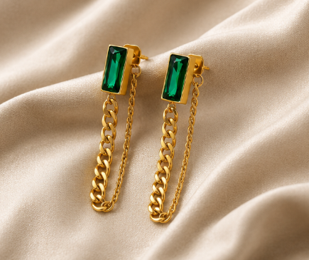 NOVAHERA Emerald Chain Drop Earrings