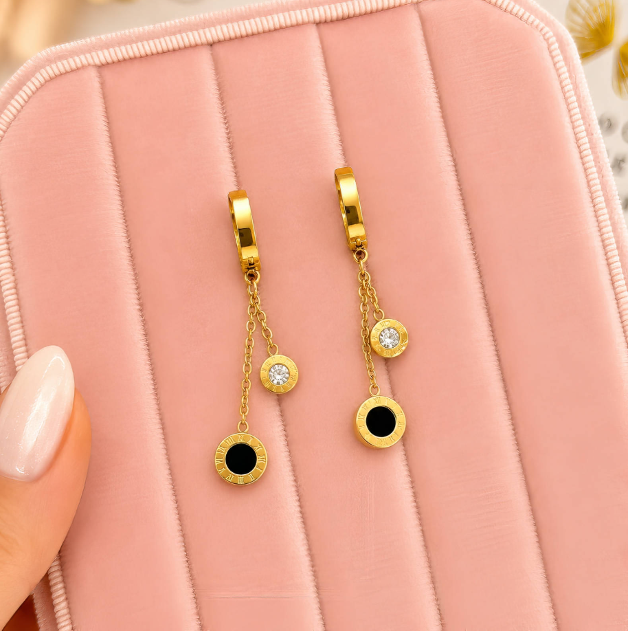 NOVAHERA  Noir Roman Duo Charm Hoops