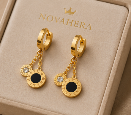 NOVAHERA  Noir Roman Duo Charm Hoops