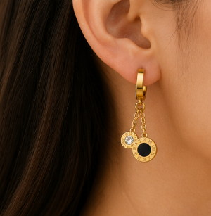 NOVAHERA  Noir Roman Duo Charm Hoops