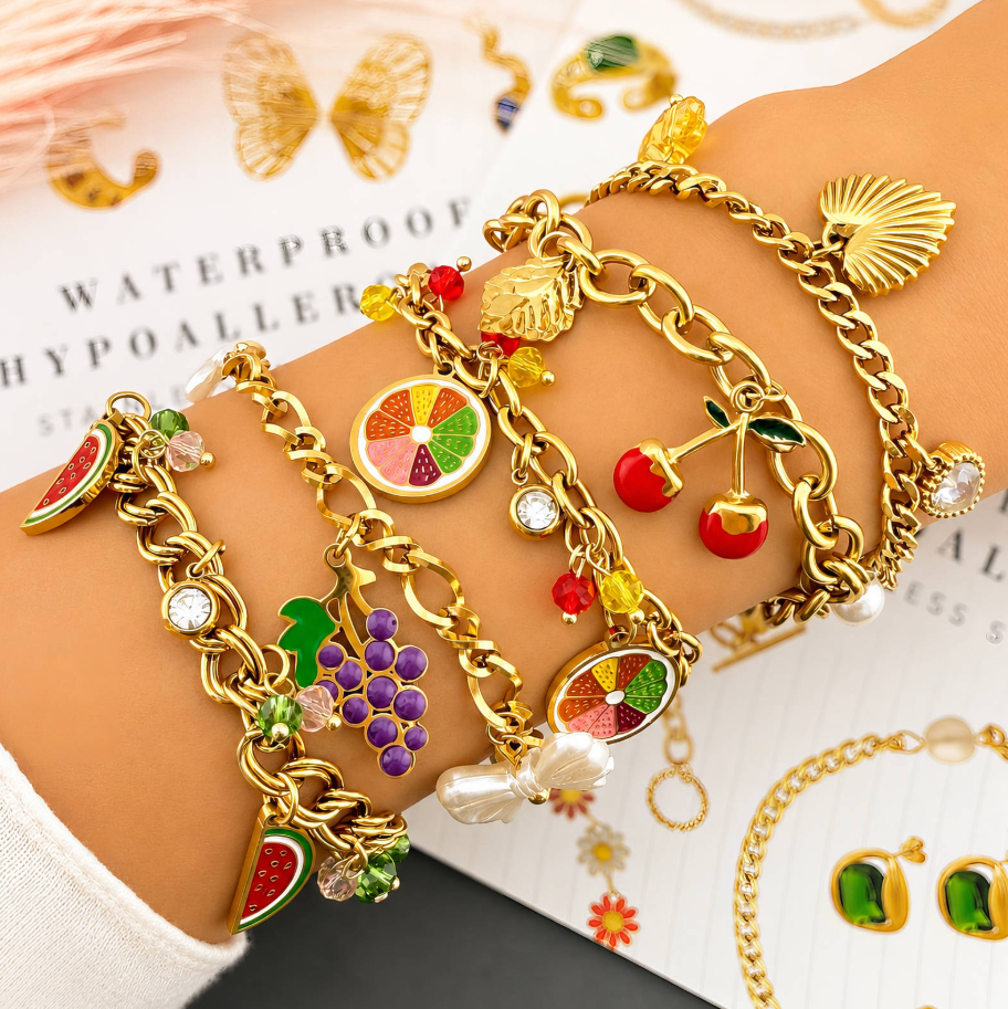 NOVAHERA Golden Cherry Charm Bracelet