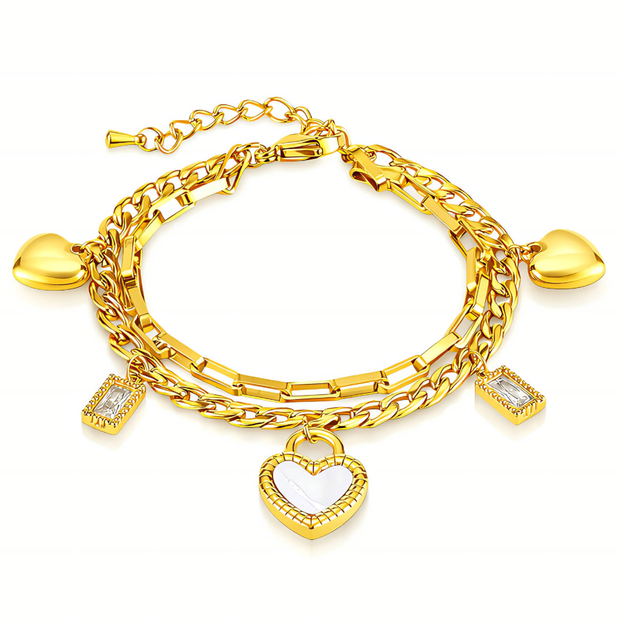 NOVAHERA Golden Heart Charm Bracelet
