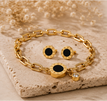 🖤Noir Roman Bracelet & Earrings Set( ✨ PRE-ORDER ITEM)