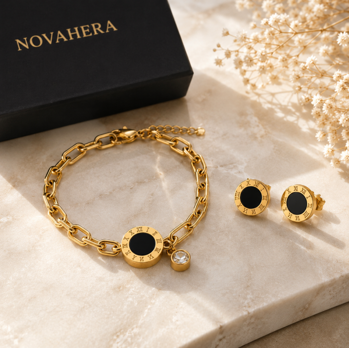 🖤Noir Roman Bracelet & Earrings Set( ✨ PRE-ORDER ITEM)