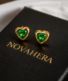 NOVAHERA Emerald Heart Stud Earrings