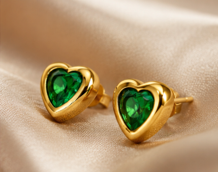 NOVAHERA Emerald Heart Stud Earrings