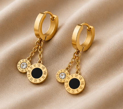 NOVAHERA  Noir Roman Duo Charm Hoops