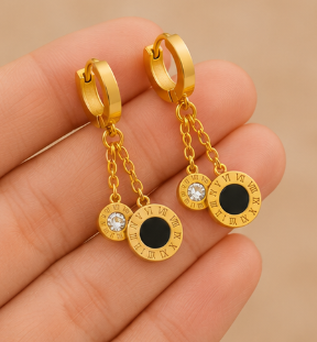 NOVAHERA  Noir Roman Duo Charm Hoops
