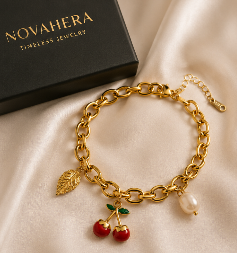 NOVAHERA Golden Cherry Charm Bracelet