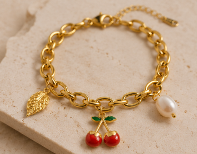 NOVAHERA Golden Cherry Charm Bracelet